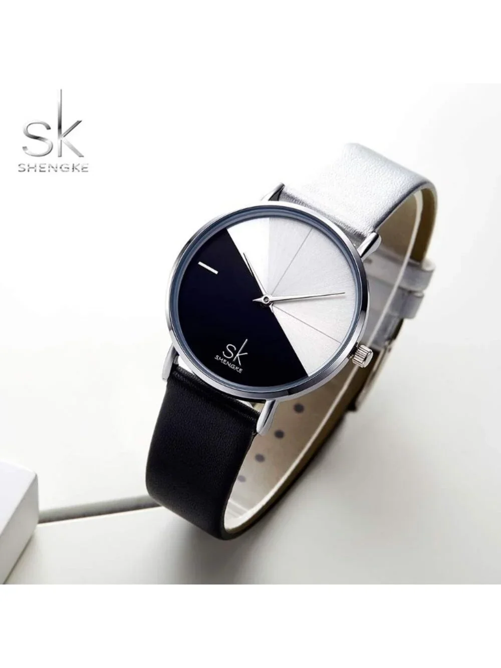 Women's Black & White Creative Simplicity Genuine Leather Elegant Wrist Watches